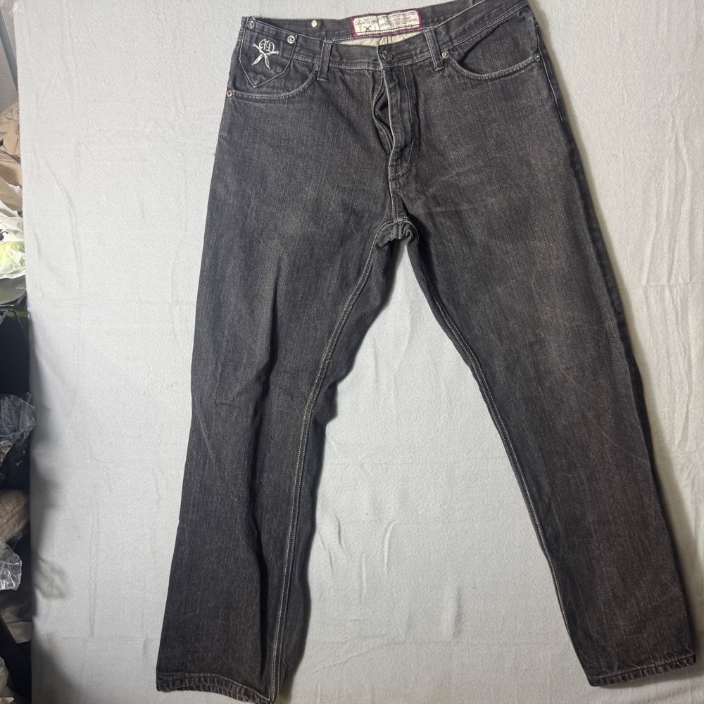 Artful Dodger Straight Leg Mens Jeans 36 Black Excellent Embroidered RN 111507